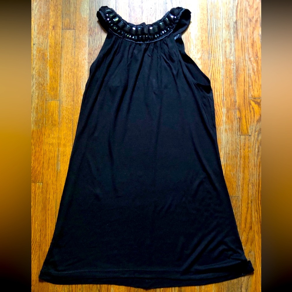 Black Sleeveless top with Beaded Neckline, size Small